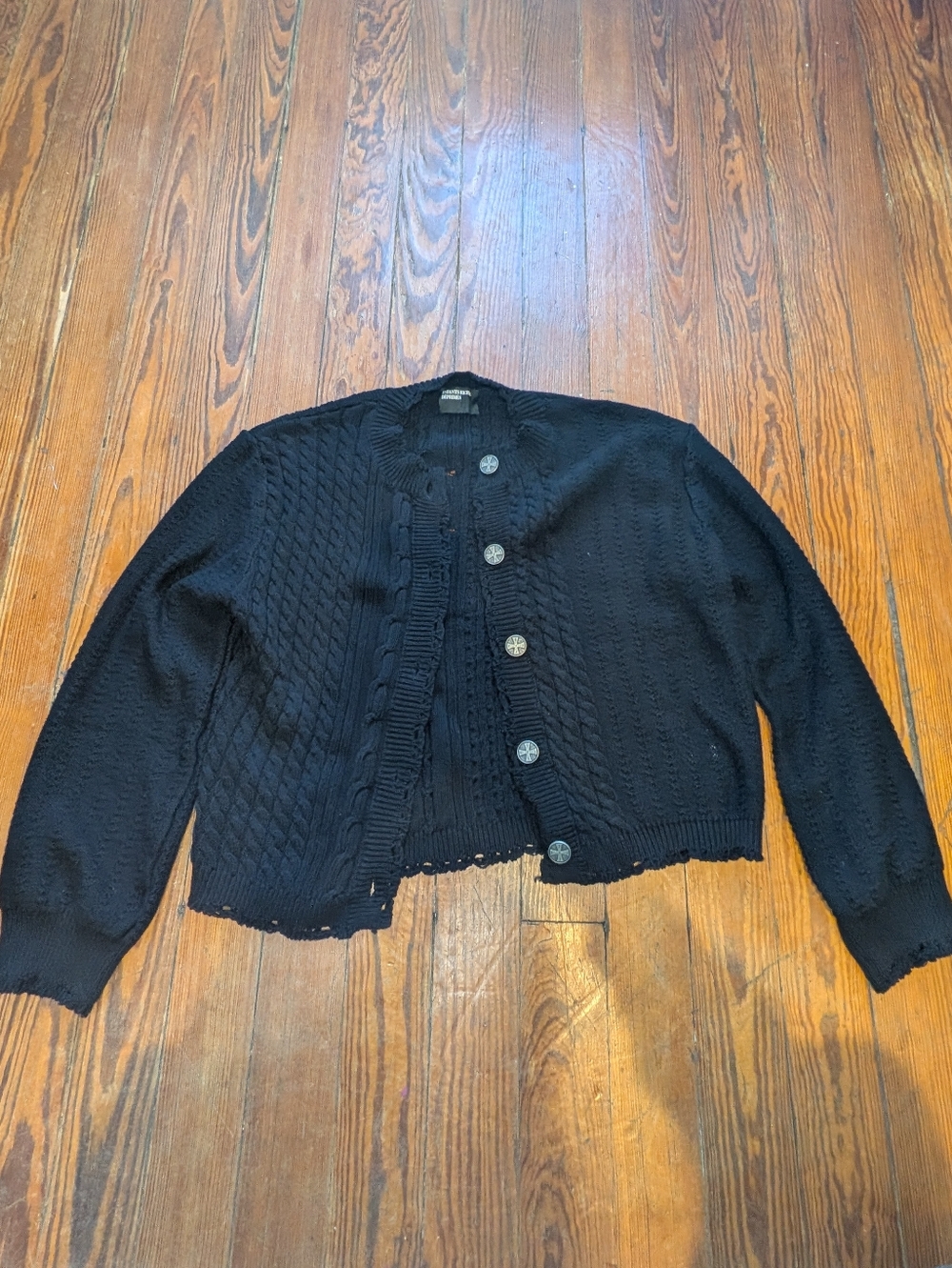 Enfants Riches Deprimes Distressed Cashmere Black Cardigan Sweater